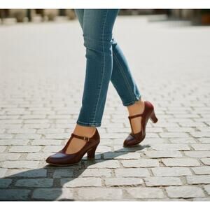 VTG Handmade Red Leather Mary Jane Heels 8M T-Strap 20s Gatsby Dance Shoe Rare